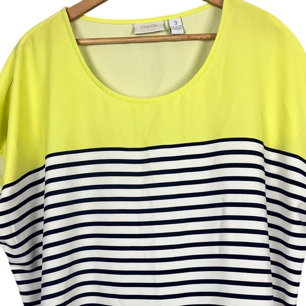 Chicos Womens XL Nautical Preppy Coastal Colorblock Striped Dolman Sleeve Top